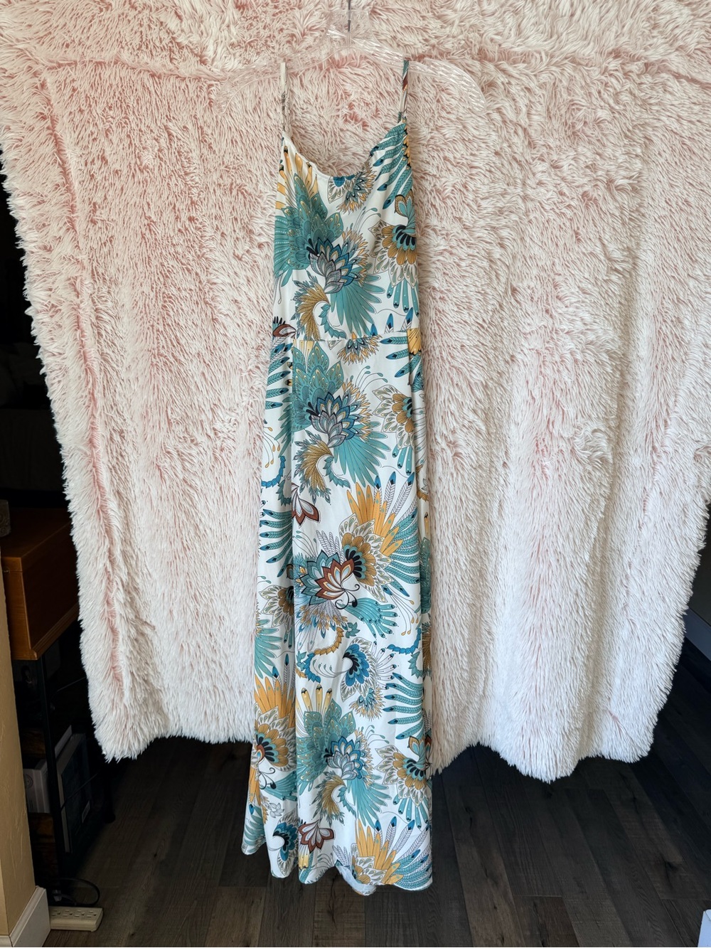 Floral Print Maxi Dress in Teal & Mustard